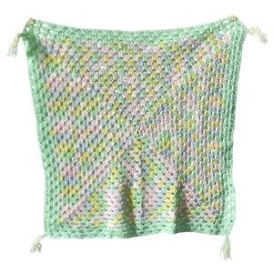 Vintage Crochet Baby Receiving Blanket Handmade 27" Square Afghan Nursery